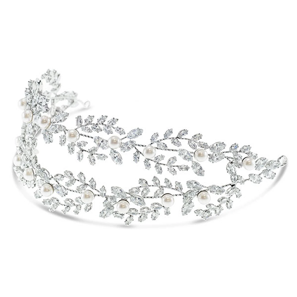 Bridal Silver Pearl Cubic Zirconia Headband 145826