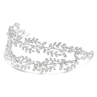 Bridal Silver Pearl Cubic Zirconia Headband 145826