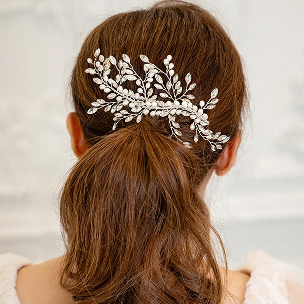 Bridal Silver Pearl Hair Comb 129575