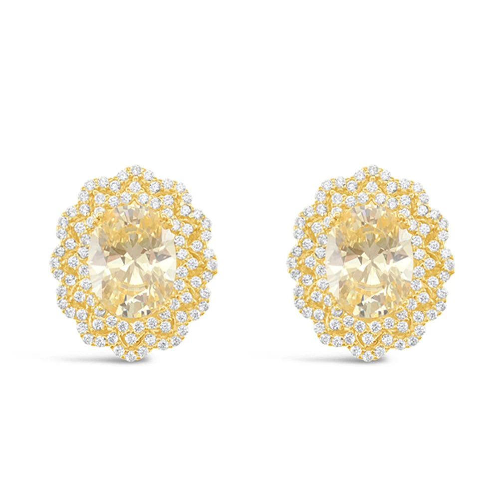 Gold Plated Sterling Silver Yellow Oval Cubic Zirconia Earrings 153390