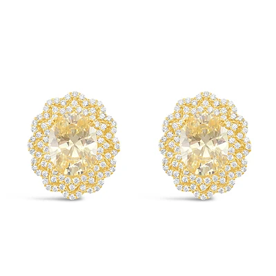 Gold Plated Sterling Silver Yellow Oval Cubic Zirconia Earrings 153390