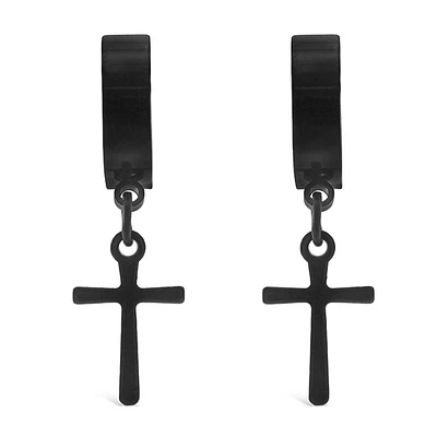 Stainless Steel Black Cross Huggie Earrings 138271