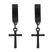Stainless Steel Black Cross Huggie Earrings 138271