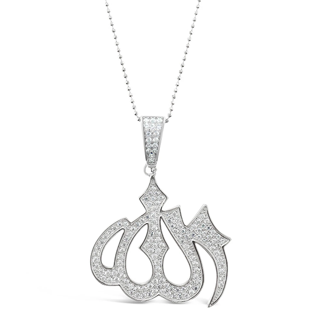 Sterling Silver Cubic Zirconia Allah Necklace 143384