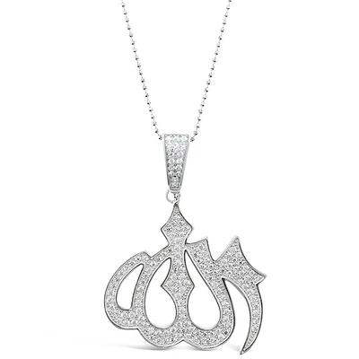 Sterling Silver Cubic Zirconia Allah Necklace 143384