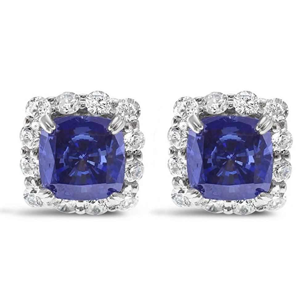 Sterling Silver Sapphire Cubic Zirconia Earrings