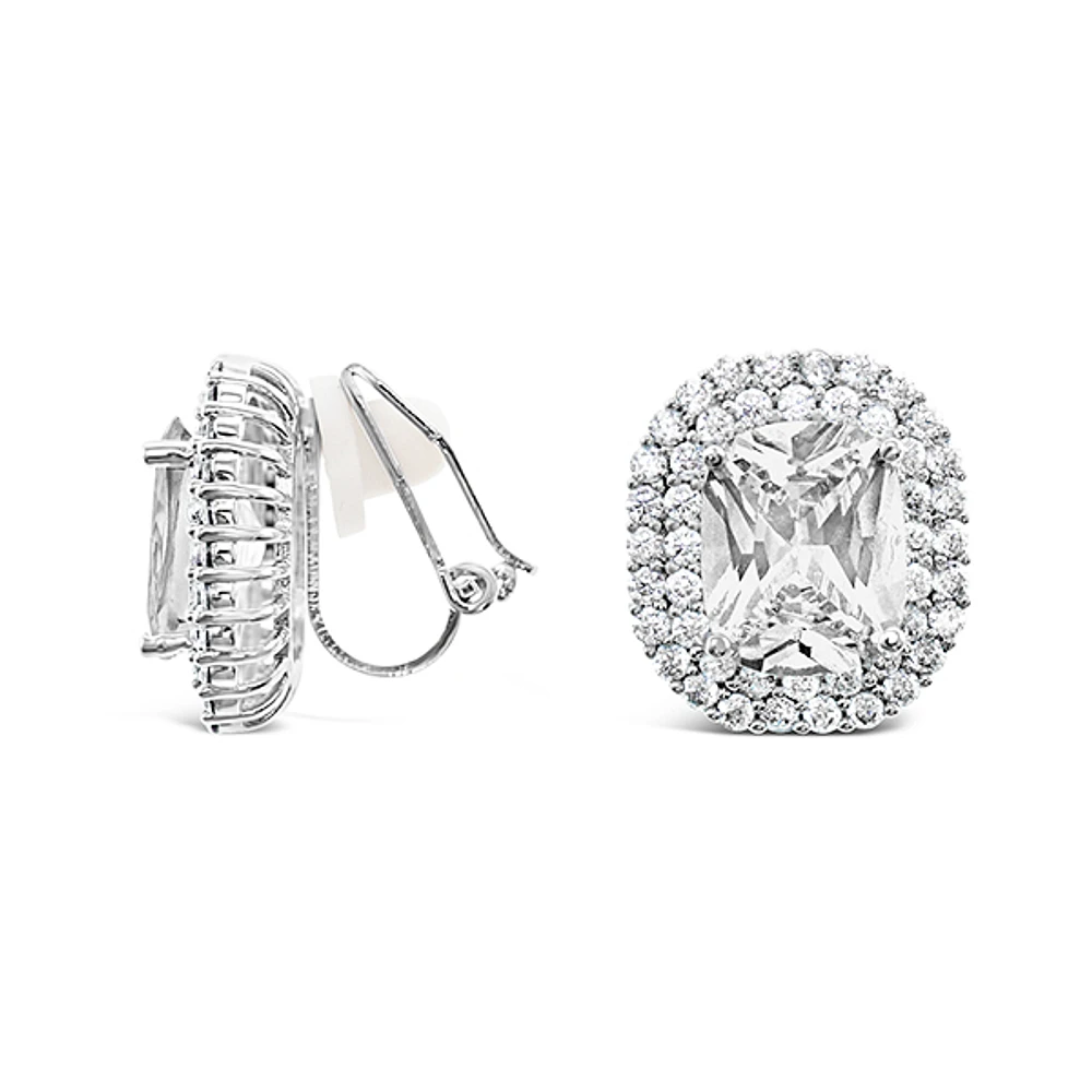 Bridal Silver Cubic Zirconia Clip-on Earrings