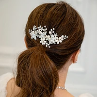 Bridal Silver Flower Pearl Hair Comb 122893