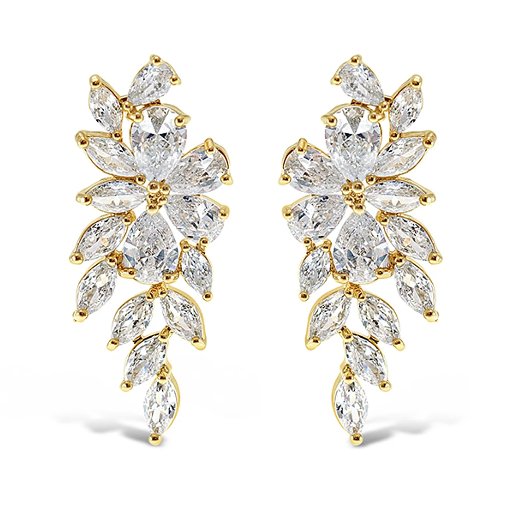 Bridal Gold Cubic Zirconia Floral Drop Earrings 142869