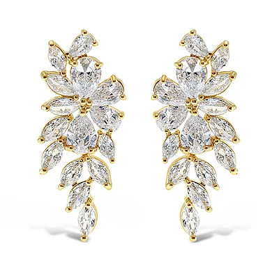 Bridal Gold Cubic Zirconia Floral Drop Earrings 142869