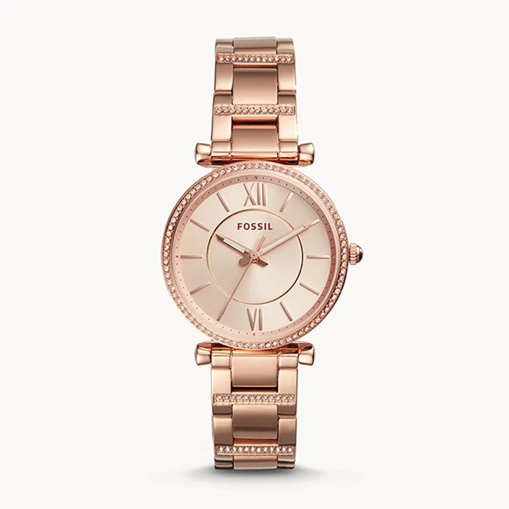 Fossil Carlie Three-Hand Rose-Gold-Tone Stainless Steel Watch 131681