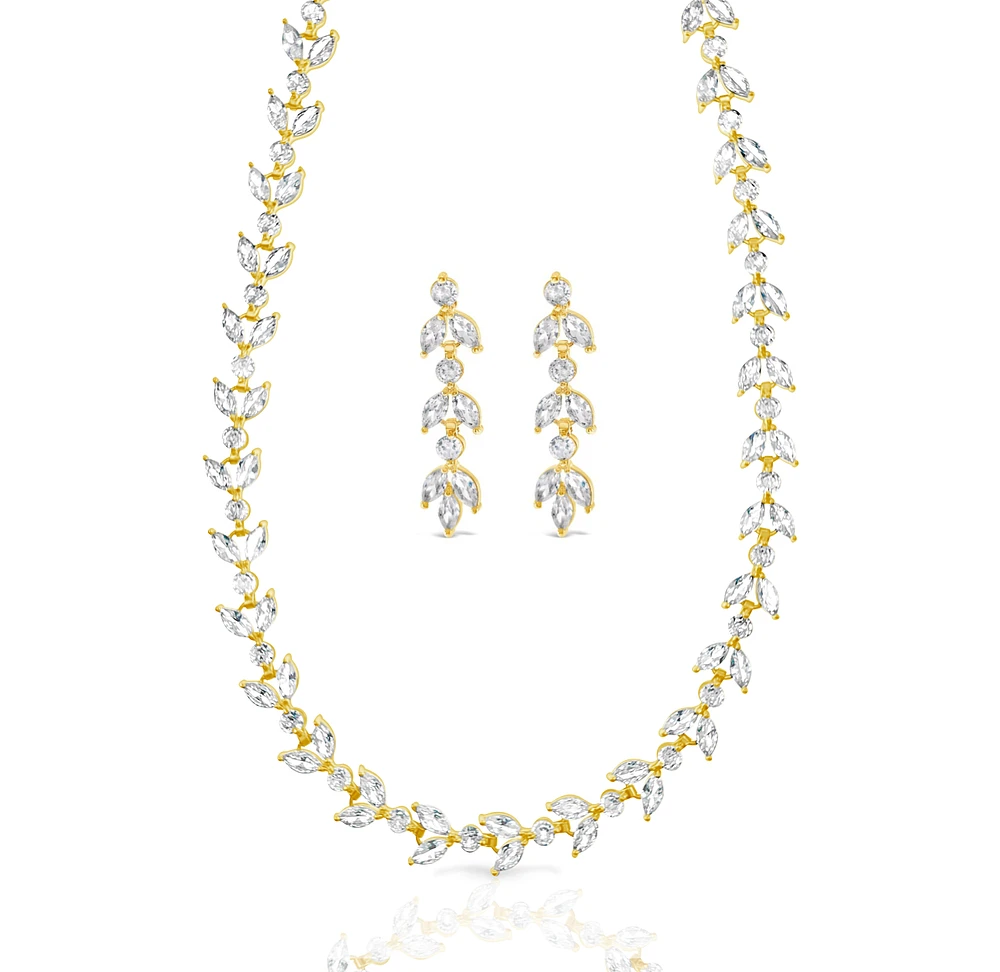 Bridal Gold Cubic Zirconia Necklace and Earrings Set