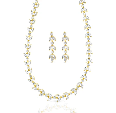 Bridal Gold Cubic Zirconia Necklace  and Earrings Set 153659