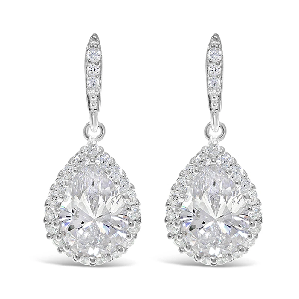 Sterling Silver Teardrop Cubic Zirconia Drop Earrings 122012