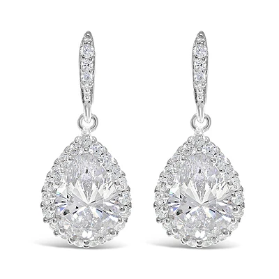 Sterling Silver Teardrop Cubic Zirconia Drop Earrings 122012