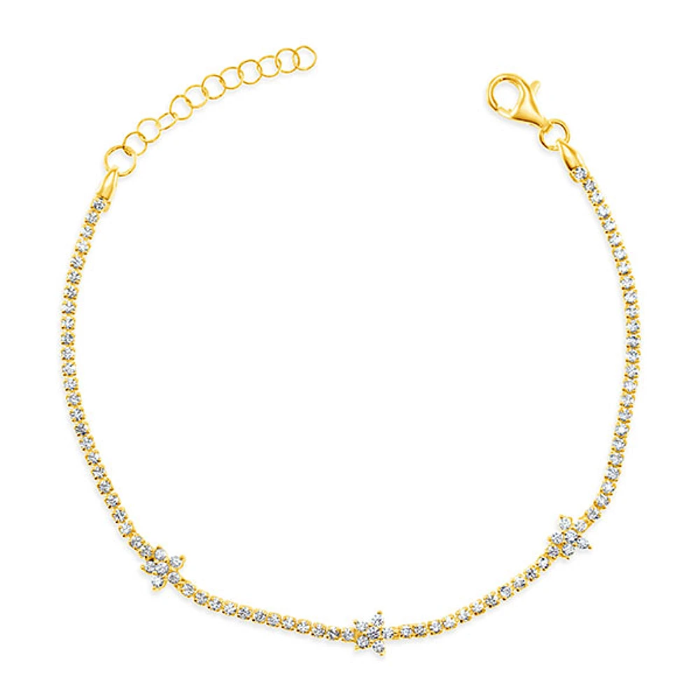 Gold Plated Sterling Silver Cubic Zirconia Flower Bracelet 149869