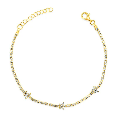 Gold Plated Sterling Silver Cubic Zirconia Flower Bracelet 149869