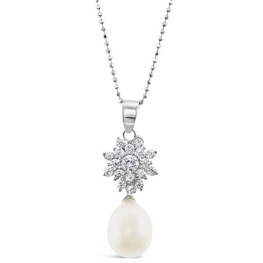 Sterling Silver Cubic Zirconia Pearl Necklace