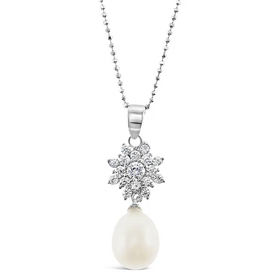 Sterling Silver Cubic Zirconia Pearl Necklace