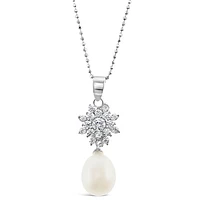 Sterling Silver Cubic Zirconia Pearl Necklace