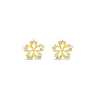 10k Yellow Gold Cubic Zirconia Flower Studs Earrings 153787