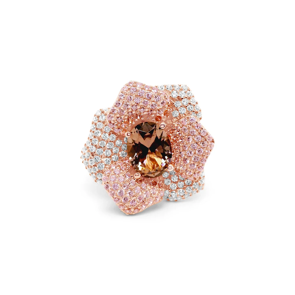 Rose Gold plated Sterling Silver Flower  Cubic Zirconia Ring 147824