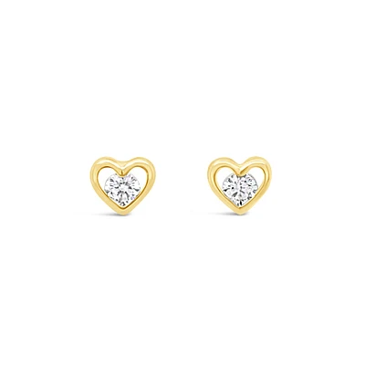 10k Yellow Gold Cubic Zirconia Heart Studs Earrings