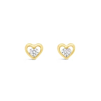 10k Yellow Gold Cubic Zirconia Heart Studs Earrings