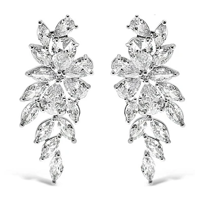 Bridal Silver Cubic Zirconia Floral Drop Earrings 142871