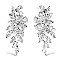 Bridal Silver Cubic Zirconia Floral Drop Earrings 142871
