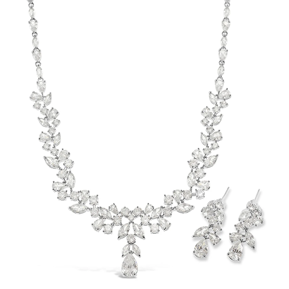 Bridal Silver Cubic Zirconia Necklace & Earrings Set