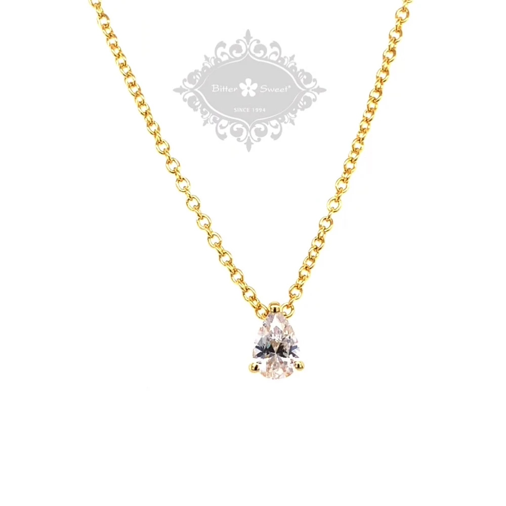 Gold Plated Sterling Silver Teardrop Cubic Zirconia Necklace 143485