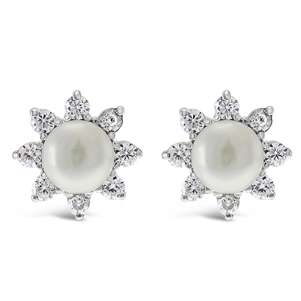 Sterling Silver Cubic Zirconia Pearl Earrings 143284