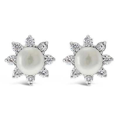 Sterling Silver Cubic Zirconia Pearl Earrings 143284