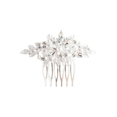 Bridal Silver Crystal Pearl Hair Comb 149467