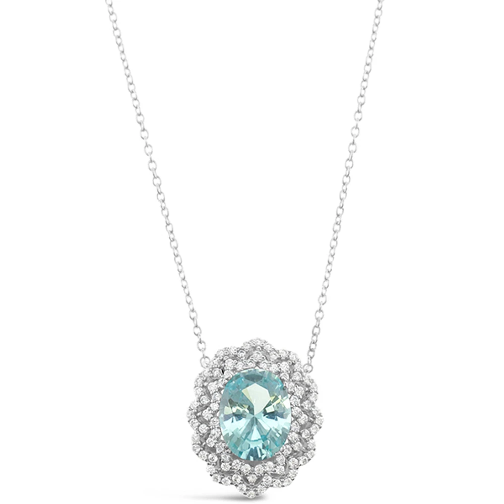 Sterling Silver Mint Oval Cubic Zirconia Necklace 153383