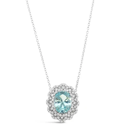 Sterling Silver Mint Oval Cubic Zirconia Necklace 153383