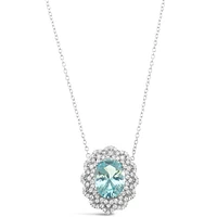 Sterling Silver Mint Oval Cubic Zirconia Necklace 153383