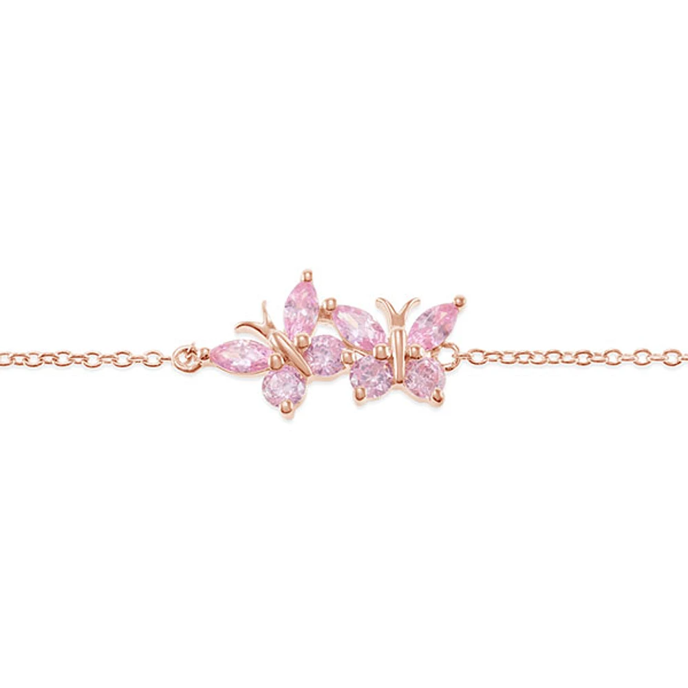 Rosegold Plated Sterling Silver Cubic Zirconia Butterfly Bracelet 146389