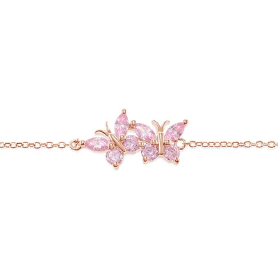 Rosegold Plated Sterling Silver Cubic Zirconia Butterfly Bracelet 146389