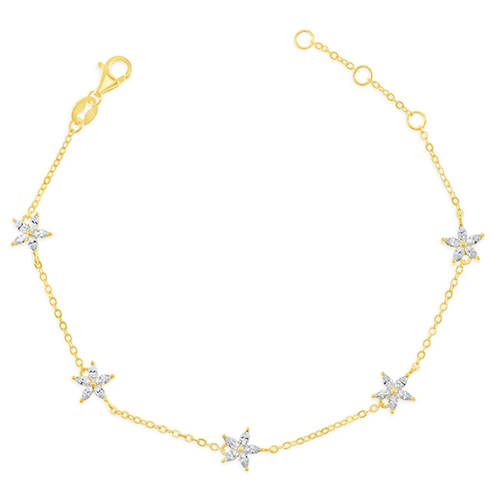 Gold Plated Sterling Silver Flower Cubic Zirconia Bracelet 153063