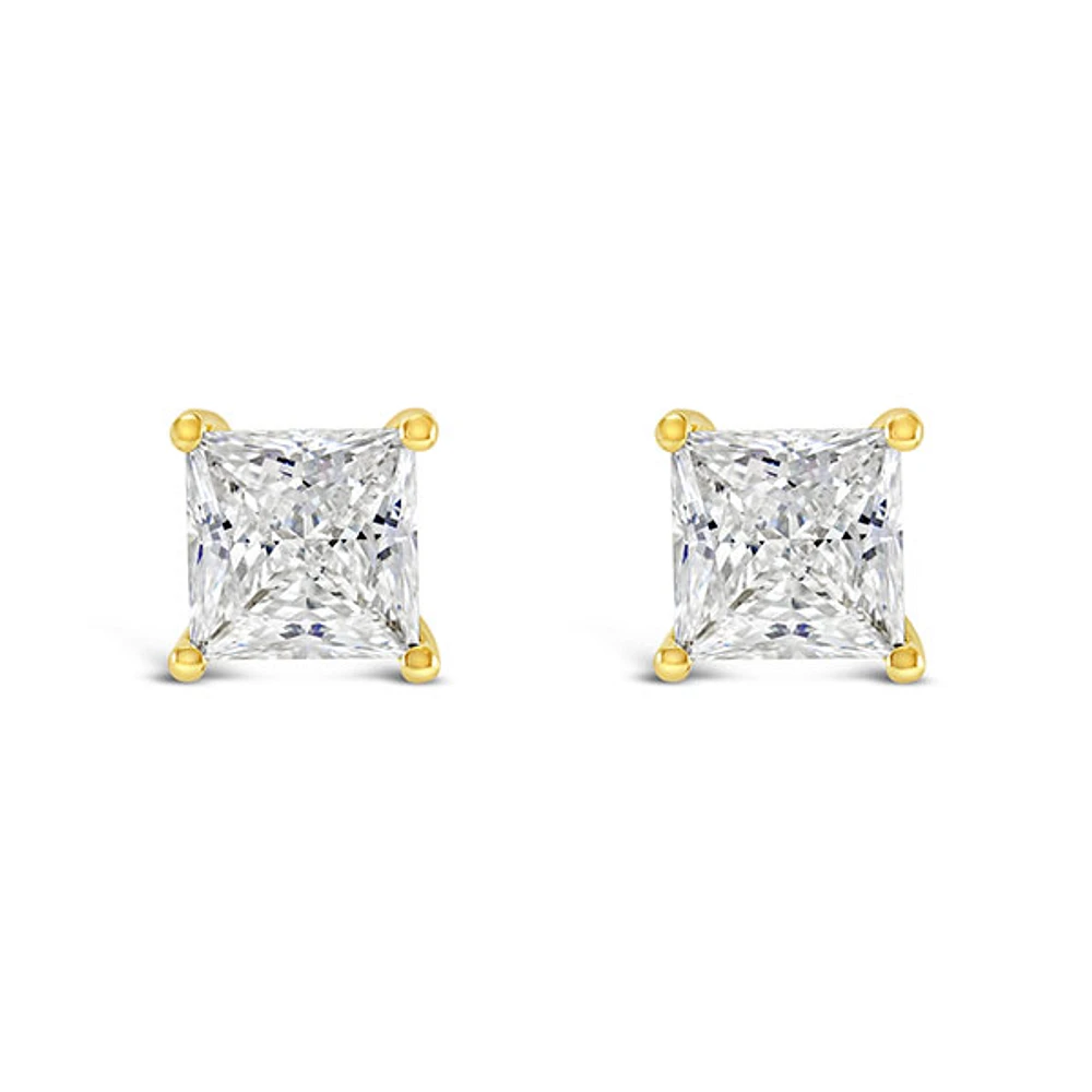 Gold Plated Sterling Silver Cubic Zirconia Princess Cut 7mm Studs 143343
