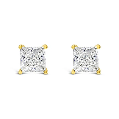 Gold Plated Sterling Silver Cubic Zirconia Princess Cut 7mm Studs 143343