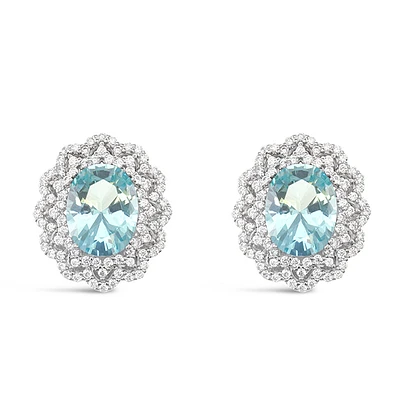 Sterling Silver Mint Oval Cubic Zirconia Earrings 153388