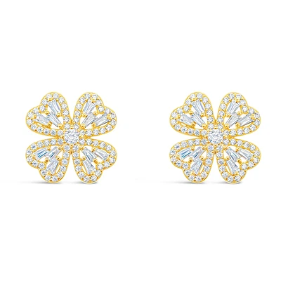 Gold Plated Sterling Silver Flower Cubic Zirconia Earrings