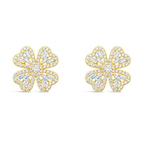 Gold Plated Sterling Silver Flower Cubic Zirconia Earrings