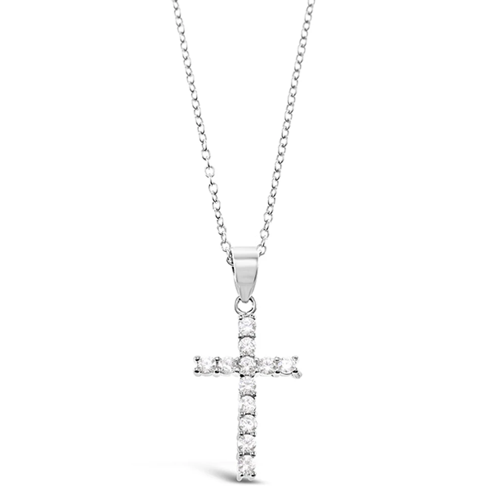 Sterling Silver Cubic Zirconia Cross Necklace 143712