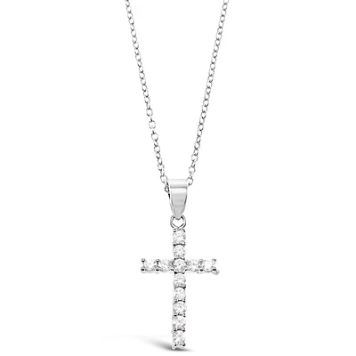Sterling Silver Cubic Zirconia Cross Necklace 143712