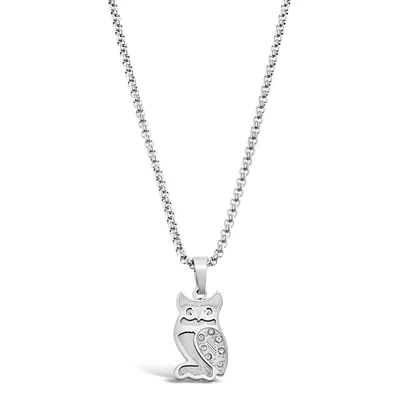 Stainless Steel Silver Owl Necklace 136310