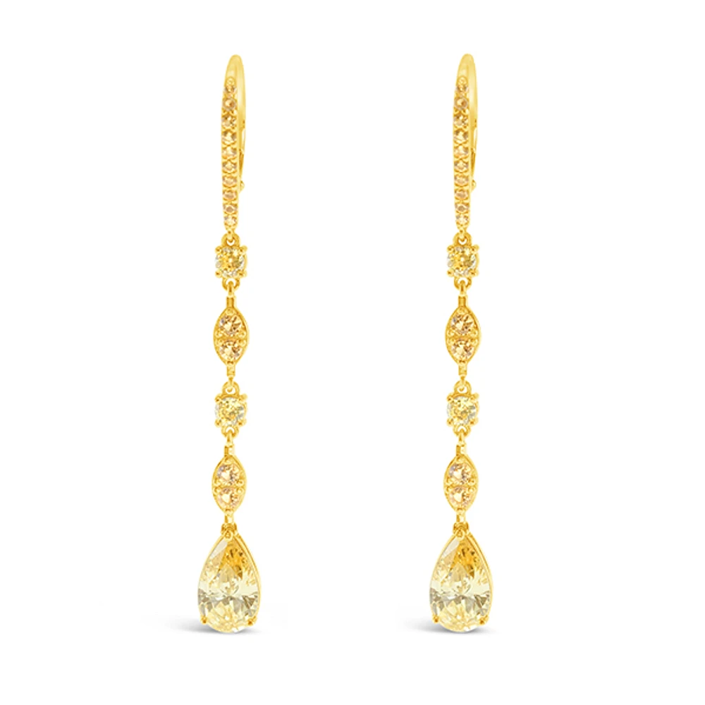 Gold Plated Sterling Silver Teardrop Yellow Cubic Zirconia Earrings 153415
